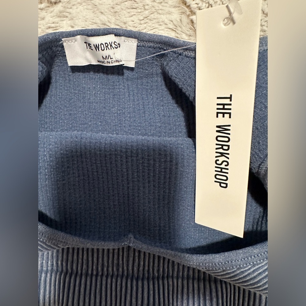 Workshop Republic Women’s Junior’s Ribbed Blue Crop Tank Top - Picture 7 of 8